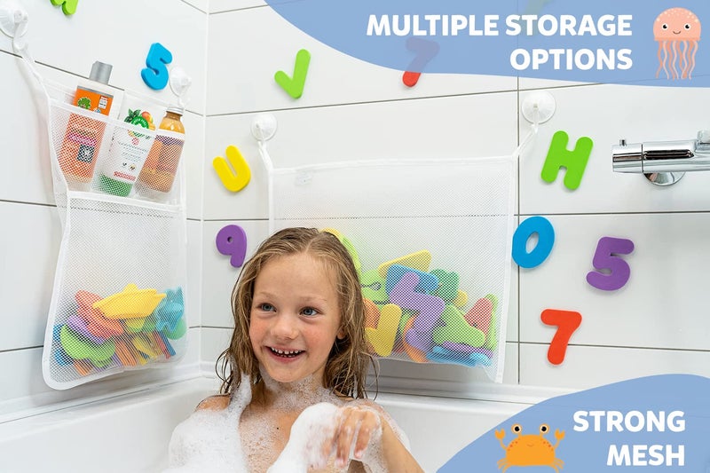 Comfylife 2 x Mesh Bath Toy Organizer + 8 Ultra Strong Hooks – The Perfect Bathtub Toy Holder & Bathroom or Shower Caddy – These Multi-use Net Bags Make Baby Bath Toy Storage Easy – For Kids & Toddlers  - Image 4