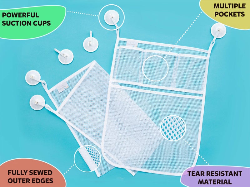 Comfylife 2 x Mesh Bath Toy Organizer + 8 Ultra Strong Hooks – The Perfect Bathtub Toy Holder & Bathroom or Shower Caddy – These Multi-use Net Bags Make Baby Bath Toy Storage Easy – For Kids & Toddlers  - Image 3