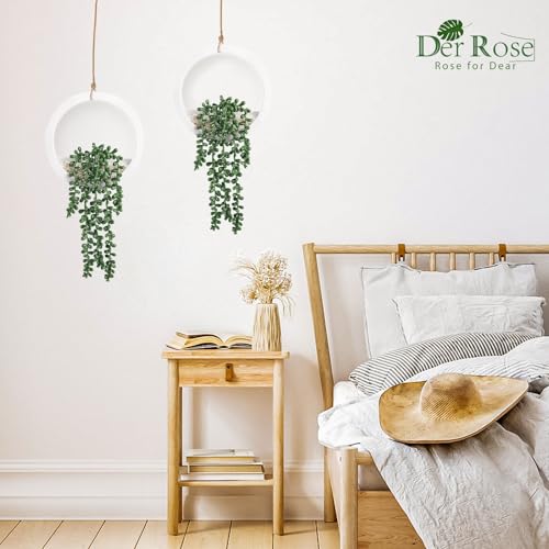 Der Rose باقة الورد 2 حزمة نباتات مزيفة معلقة نباتات عصارية صناعية في أصص بيضاء لزينة غرفة المعيشة والحمام ديكور حائط بوهيمي - Image 5