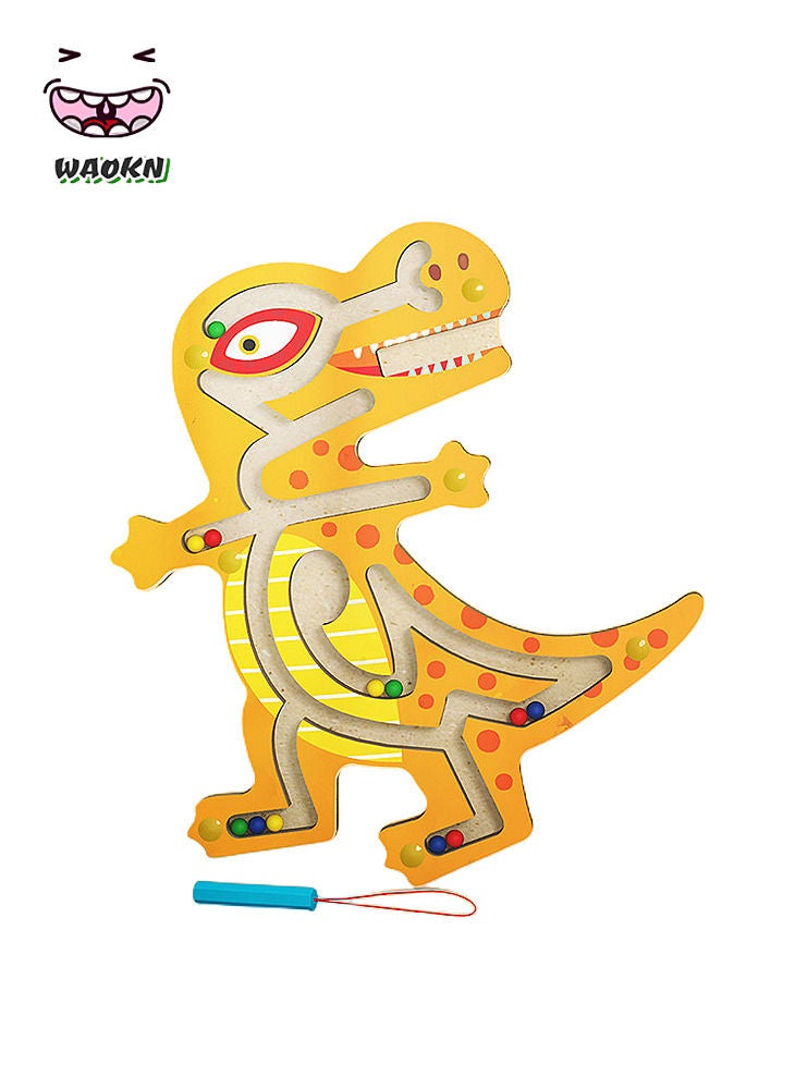 WAOKN Magnetic Pen Bead Maze  Animal Wooden Track Children's Puzzle Toy Tyrannosaurus Rex,Wooden Magnetic Maze Toys for Kids, Dinosaur Interactive Puzzle Game Boards Montessori Labyrinth STEM Activity Child Fine Motor Skill Development Preschool Birthday Gifts  - Image 1