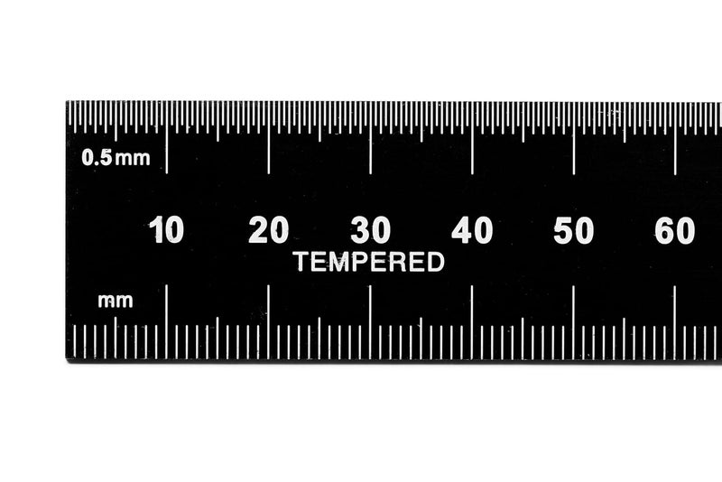 PEC TOOLS 752-300EZ, 300mm Rigid Ruler, Metric (mm, 0.5mm, mm, 0.5mm),Made in US, Stainless Steel, Black Chrome - Image 1