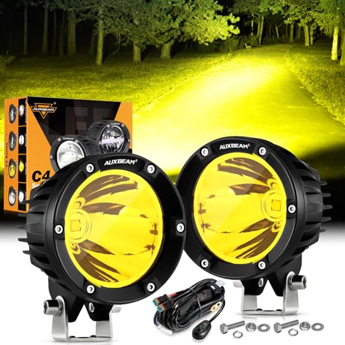 Auxbeam أوكسبيم 4 إنش 72 واط ضوء ضباب برتقالي، ضوء LED دائري للطرق الوعرة، 2 قطعة 7200 لومن ضوء برتقالي مع مجموعة أسلاك، ضوء قيادة فائق السطوع شعاع بقعة صفراء لجيب موتور SUV ATV UTV رانجلر - Image 1