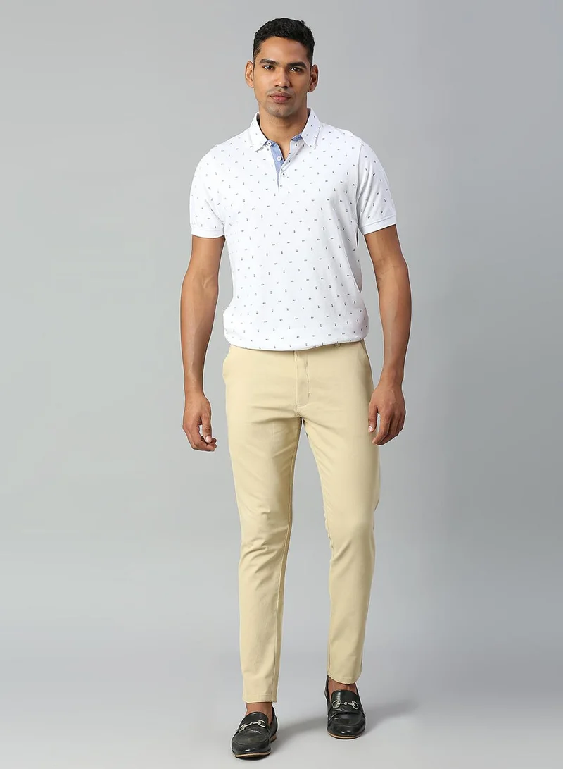Dennis Lingo Men's Light Khaki Cotton Lycra Solid Full Length Chinos Slim Trouser