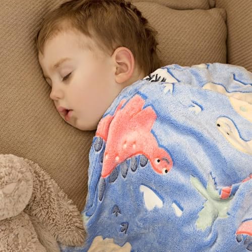 TONY STARK ULTRAAGLOW Glow in The Dark Blanket for Kids (0-15 Years, 200x152 Cm) Soft Flannel Fleece Throw, Cozy & Warm All-Season Radium Blanket, for Boys & Girls (Prehistoric Snooze) - Image 5