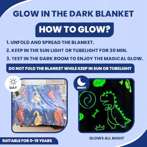 TONY STARK ULTRAAGLOW Glow in The Dark Blanket for Kids (0-15 Years, 200x152 Cm) Soft Flannel Fleece Throw, Cozy & Warm All-Season Radium Blanket, for Boys & Girls (Prehistoric Snooze) - Image 2