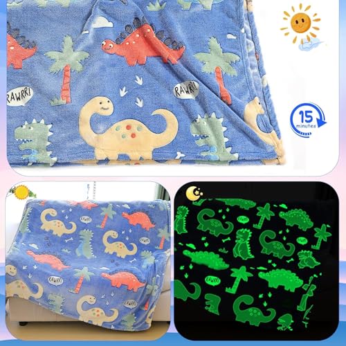 TONY STARK ULTRAAGLOW Glow in The Dark Blanket for Kids (0-15 Years, 200x152 Cm) Soft Flannel Fleece Throw, Cozy & Warm All-Season Radium Blanket, for Boys & Girls (Prehistoric Snooze) - Image 4