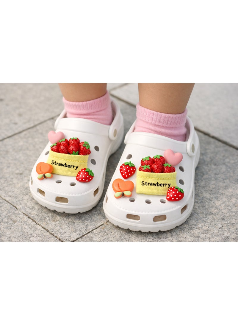 طقم حلي سيليكون للأحذية بتصميم الفراولة لعلامة Crocs، طراز كرتوني مبتكر، متعدد الألوان، 8 قطع، مخصص للأطفال. - Image 2