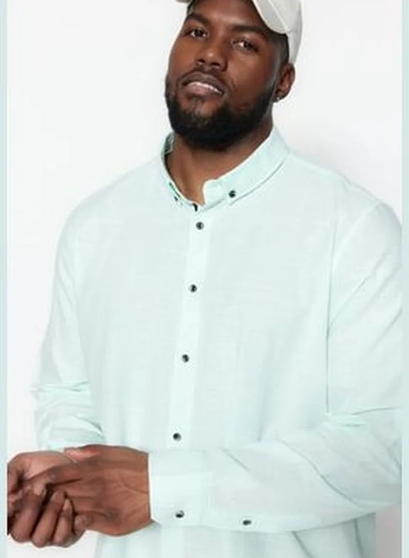 trendyol Large Size Green Men's Regular Fit Comfy Buttoned Collar Basic Shirt TMNSS23GO00094