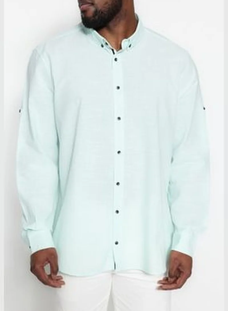 trendyol Large Size Green Men's Regular Fit Comfy Buttoned Collar Basic Shirt TMNSS23GO00094