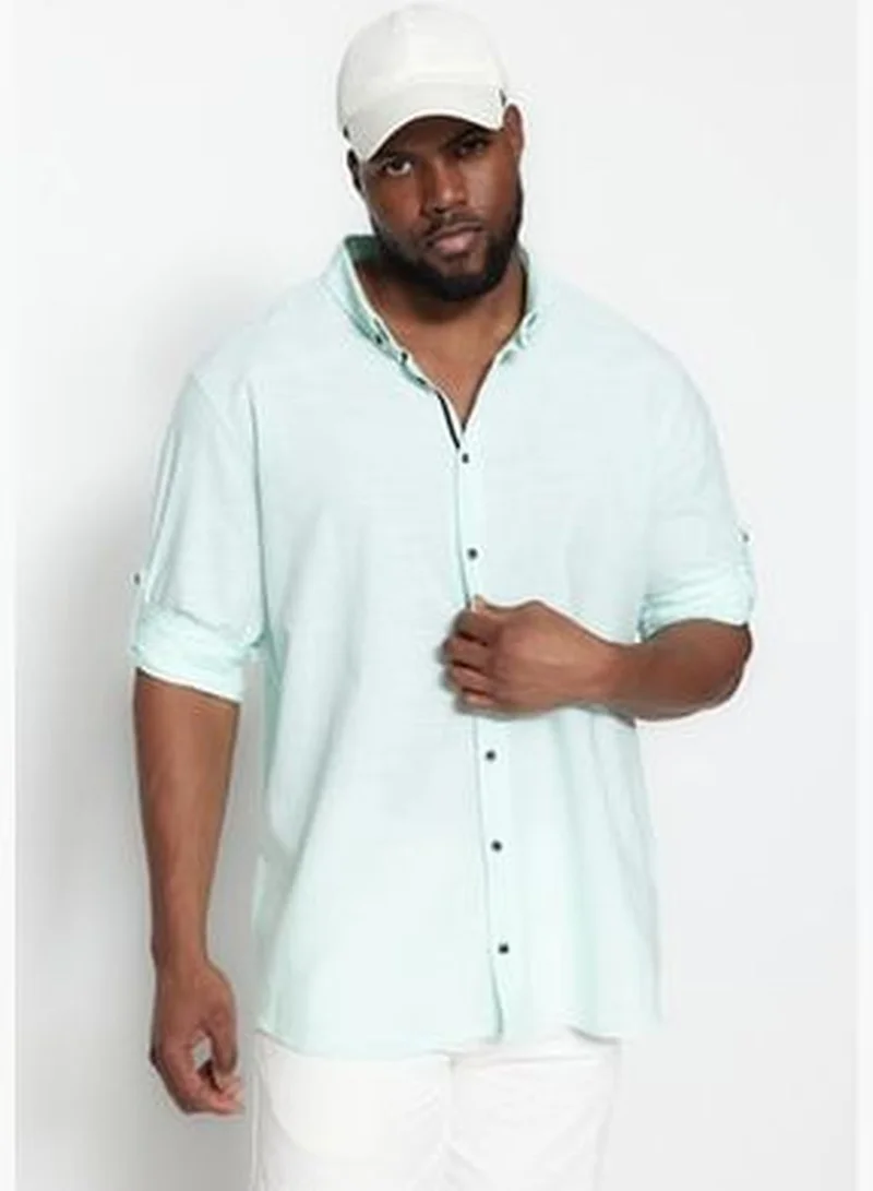 trendyol Large Size Green Men's Regular Fit Comfy Buttoned Collar Basic Shirt TMNSS23GO00094