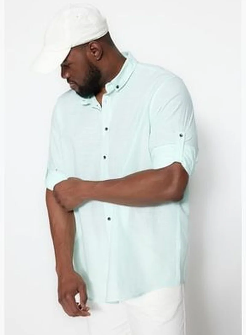 trendyol Large Size Green Men's Regular Fit Comfy Buttoned Collar Basic Shirt TMNSS23GO00094