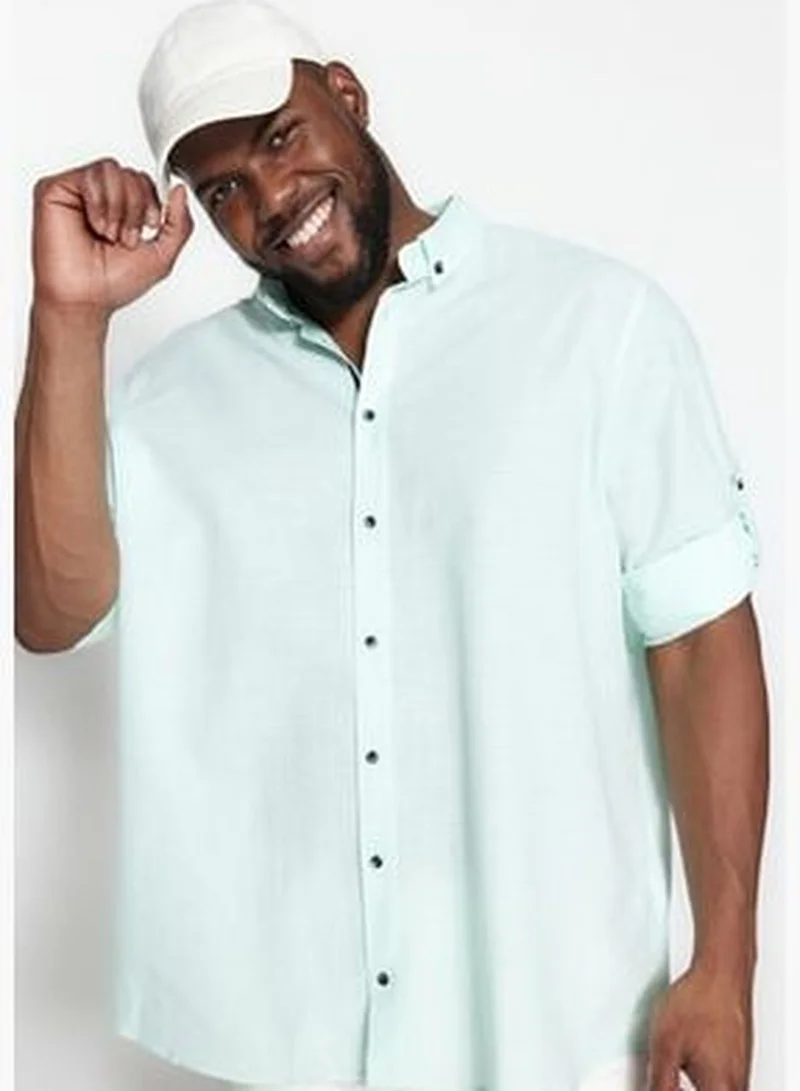 trendyol Large Size Green Men's Regular Fit Comfy Buttoned Collar Basic Shirt TMNSS23GO00094