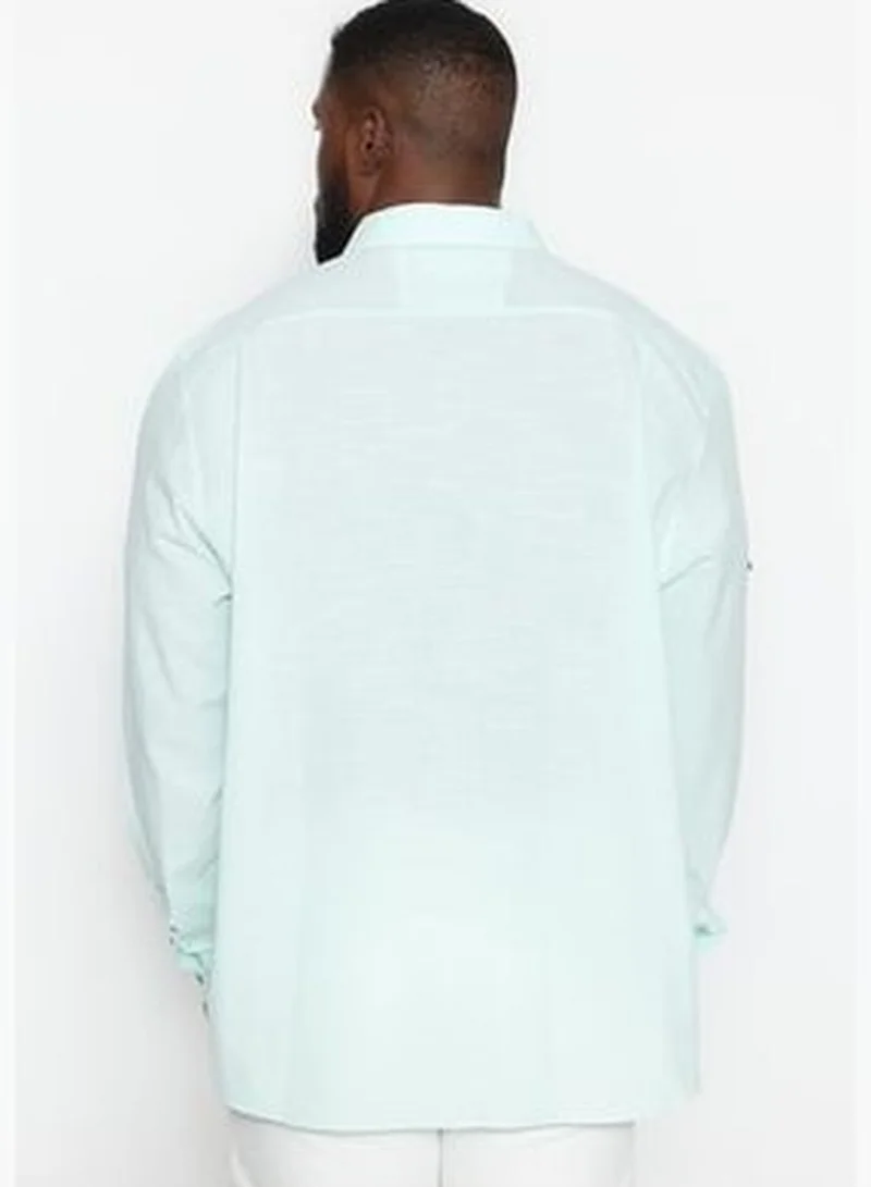 trendyol Large Size Green Men's Regular Fit Comfy Buttoned Collar Basic Shirt TMNSS23GO00094