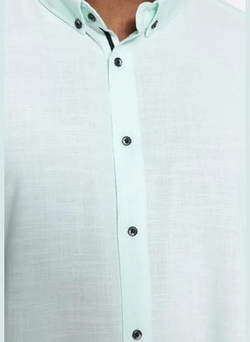 trendyol Large Size Green Men's Regular Fit Comfy Buttoned Collar Basic Shirt TMNSS23GO00094