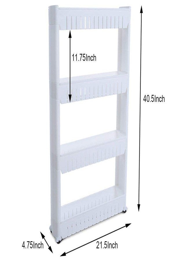 OANGO 4 Tier Space Saving Storage Organizer Slim Rack Shelf with Wheels Slim Slide Out Kitchen Trolley Rack Holder Storage Organizer for Kitchen/Bathroom/Bedroom (White) - Image 5