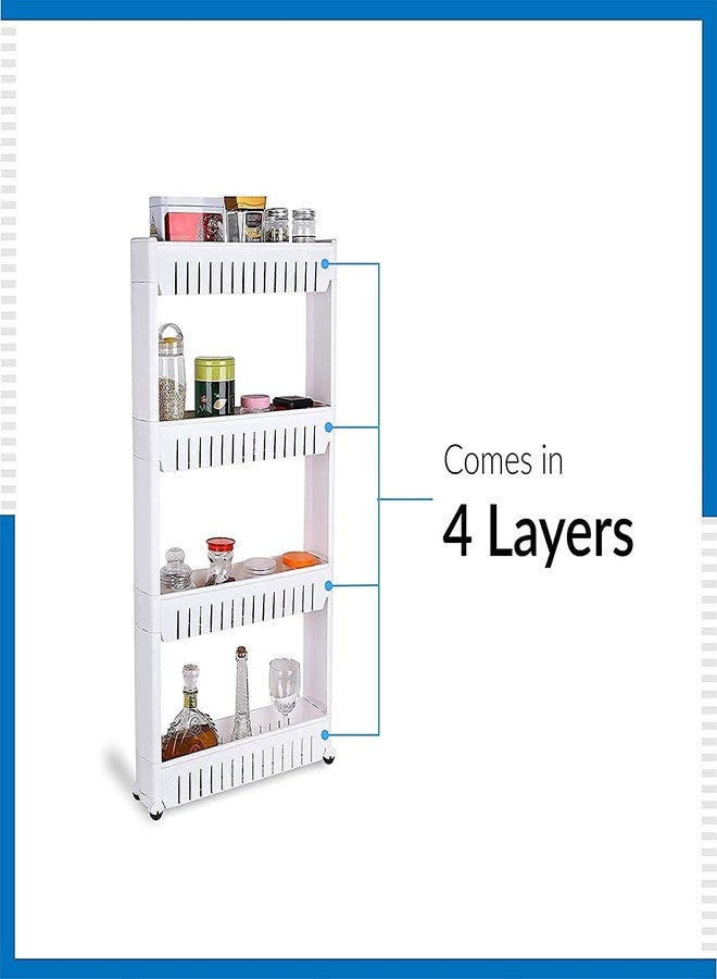 OANGO 4 Tier Space Saving Storage Organizer Slim Rack Shelf with Wheels Slim Slide Out Kitchen Trolley Rack Holder Storage Organizer for Kitchen/Bathroom/Bedroom (White) - Image 4