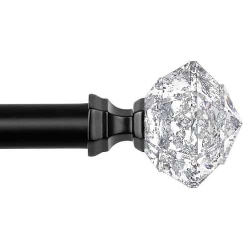 TONIAL Curtain Rods for Windows 48 to 84 Inch(4 to 7 ft), Telescoping Splicing 3/4 Single Rods 32 to 86 Inch(2.6 to 7.2 ft) Decorative Drapery Rod with Translucent Diamond Finial, Black - Image 1
