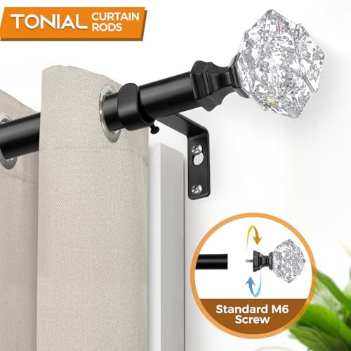 TONIAL Curtain Rods for Windows 48 to 84 Inch(4 to 7 ft), Telescoping Splicing 3/4 Single Rods 32 to 86 Inch(2.6 to 7.2 ft) Decorative Drapery Rod with Translucent Diamond Finial, Black - Image 2