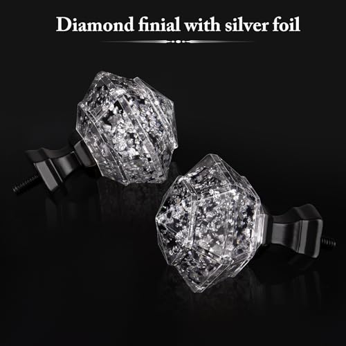 TONIAL Curtain Rods for Windows 48 to 84 Inch(4 to 7 ft), Telescoping Splicing 3/4 Single Rods 32 to 86 Inch(2.6 to 7.2 ft) Decorative Drapery Rod with Translucent Diamond Finial, Black - Image 5