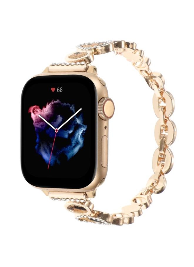 Generic - For Apple Watch Series 6 Leopard Rhinestones Metal Chain Watch Band Gold - Image 1
