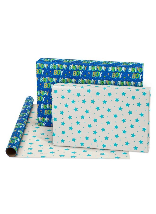 American Greetings Reversible Birthday Wrapping Paper Stars Polka Dots And Balloons (3 Pack 120 Sq. Ft)  - Image 2