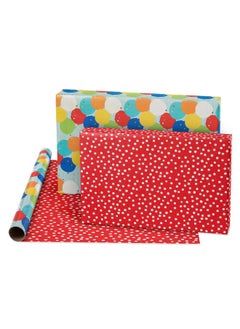American Greetings Reversible Birthday Wrapping Paper Stars Polka Dots And Balloons (3 Pack 120 Sq. Ft)  - Image 3