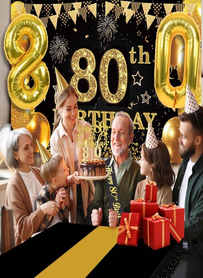YeohJoy 80th Birthday Decorations Men Women with 80th Birthday Banner, Black and Gold Table Cloth, 80 Number Balloons, 80th Birthday Sash, 80th Birthday Cake Topper and 80th Birthday Candles - Image 2