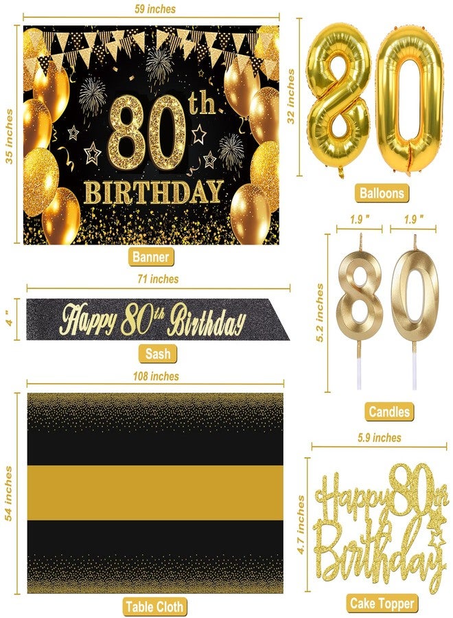 YeohJoy 80th Birthday Decorations Men Women with 80th Birthday Banner, Black and Gold Table Cloth, 80 Number Balloons, 80th Birthday Sash, 80th Birthday Cake Topper and 80th Birthday Candles - Image 4