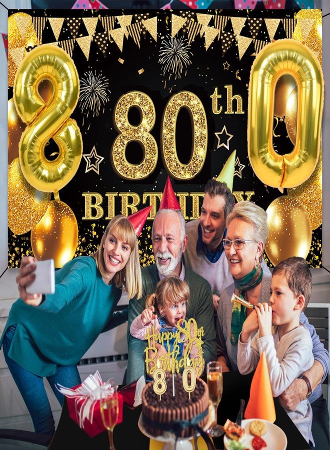YeohJoy 80th Birthday Decorations Men Women with 80th Birthday Banner, Black and Gold Table Cloth, 80 Number Balloons, 80th Birthday Sash, 80th Birthday Cake Topper and 80th Birthday Candles - Image 5