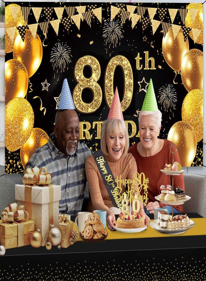 YeohJoy 80th Birthday Decorations Men Women with 80th Birthday Banner, Black and Gold Table Cloth, 80 Number Balloons, 80th Birthday Sash, 80th Birthday Cake Topper and 80th Birthday Candles - Image 3