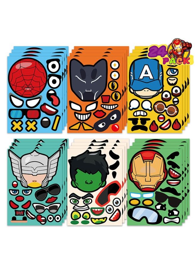 24-Piece Superhero Stickers Book for Kids Crafts, Waterproof Sticker Make a Face DIY Boys Toys Gift for Laptops,Wall,Water Bottle and Party Favors Supplies - Image 1