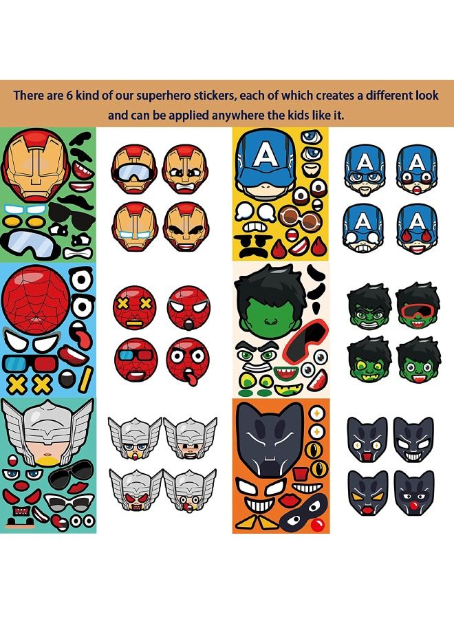 24-Piece Superhero Stickers Book for Kids Crafts, Waterproof Sticker Make a Face DIY Boys Toys Gift for Laptops,Wall,Water Bottle and Party Favors Supplies - Image 3