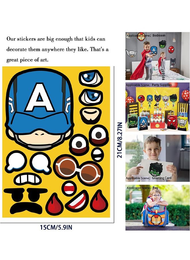 24-Piece Superhero Stickers Book for Kids Crafts, Waterproof Sticker Make a Face DIY Boys Toys Gift for Laptops,Wall,Water Bottle and Party Favors Supplies - Image 4