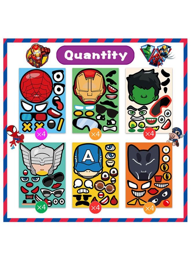 24-Piece Superhero Stickers Book for Kids Crafts, Waterproof Sticker Make a Face DIY Boys Toys Gift for Laptops,Wall,Water Bottle and Party Favors Supplies - Image 2