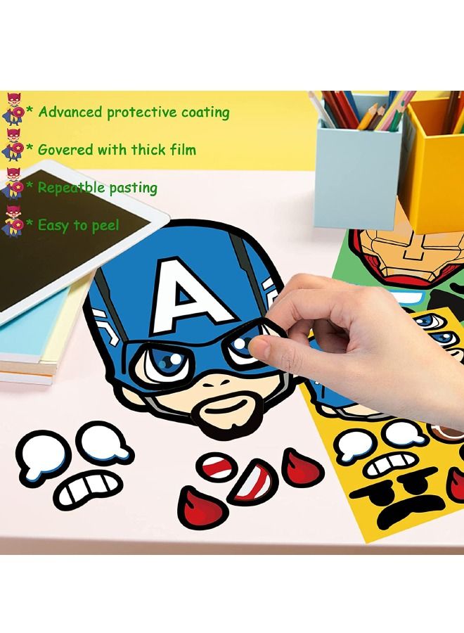 24-Piece Superhero Stickers Book for Kids Crafts, Waterproof Sticker Make a Face DIY Boys Toys Gift for Laptops,Wall,Water Bottle and Party Favors Supplies - Image 5