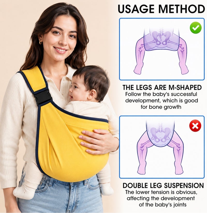 Earss Adjustable Baby Carrier Sling for Newborn & Toddler 0-18 Months | Lightweight One Shoulder Baby Holding Carrier | Comfortable Ergonomic Portable Infant Wrap Carrier with Safety Buckle & Soft Fabric | Yellow Color - Image 3