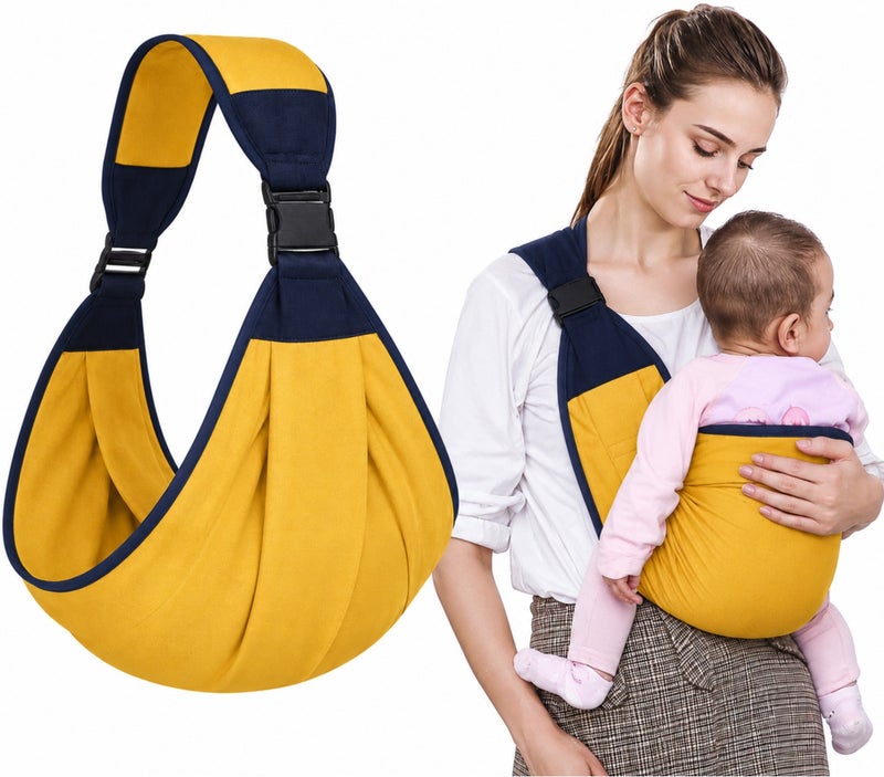 Earss Adjustable Baby Carrier Sling for Newborn & Toddler 0-18 Months | Lightweight One Shoulder Baby Holding Carrier | Comfortable Ergonomic Portable Infant Wrap Carrier with Safety Buckle & Soft Fabric | Yellow Color - Image 1