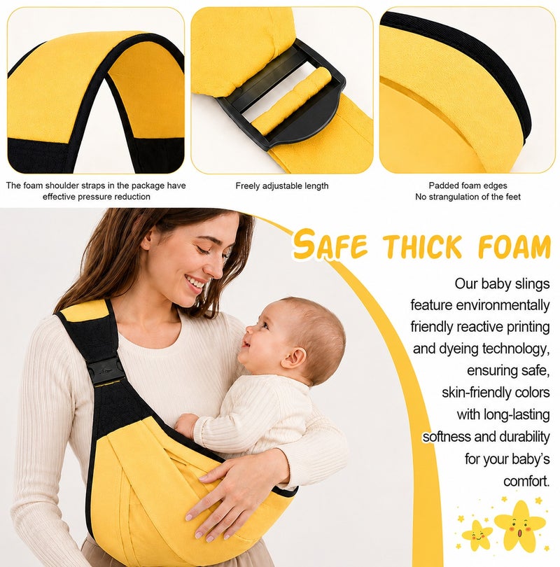 Earss Adjustable Baby Carrier Sling for Newborn & Toddler 0-18 Months | Lightweight One Shoulder Baby Holding Carrier | Comfortable Ergonomic Portable Infant Wrap Carrier with Safety Buckle & Soft Fabric | Yellow Color - Image 4