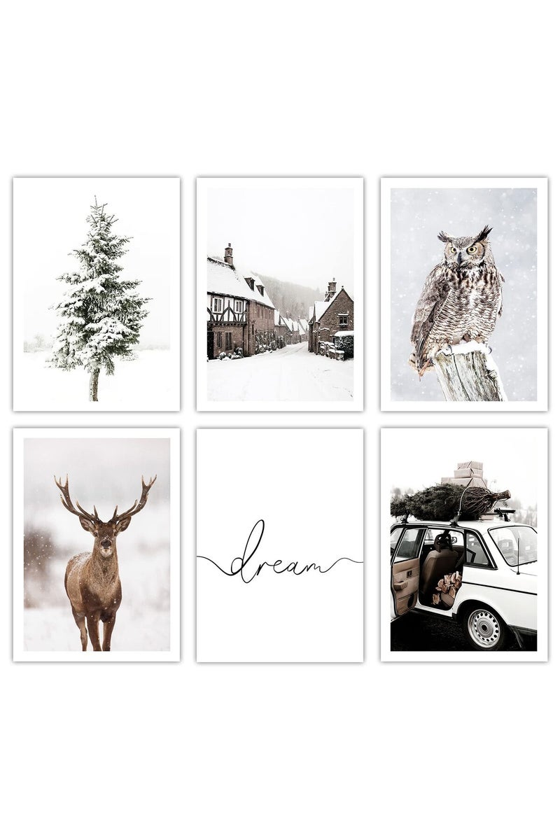 Canssape Winter Nature Wall Art Prints | Set of 6 Christmas Poster for Room Decor | Snowy Forest Scenery Posters| 8"x10" Landscape Posters Wall Decor | Unframed - Image 1