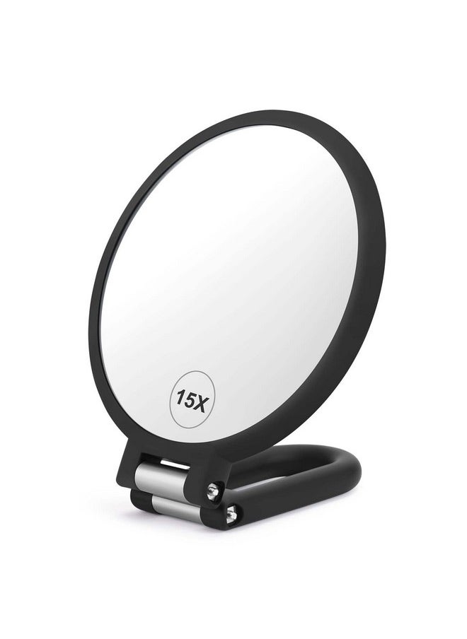 CLSEVXY CLSEVXY Magnifying Handheld Mirror Double Sided, 1X 15X Magnification Hand Mirror, Travel Folding Held Adjustable Rotation Pedestal Makeup Desk Vanity  - Image 1