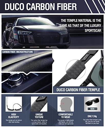 DUCO Mens Sunglasses Polarized Rectangle Sunglass for Men Lightweight Carbon Fiber UV400 Protection 8206 - Image 4