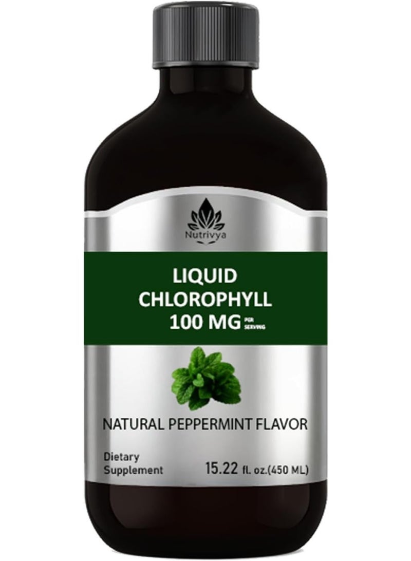Nutrivya Liquid Chlorophyll, Natural Peppermint Flavor, 100 mg per Serving, 15.22 fl oz (450 mL) | Dietary Supplement - Image 1