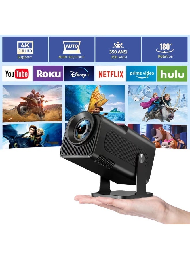 Arabest HY320 Smart Mini Projector with Android TV, WiFi and Bluetooth, 4K Support, Auto Keystone, Portable Ceiling Projector for iOS and Android - Image 1