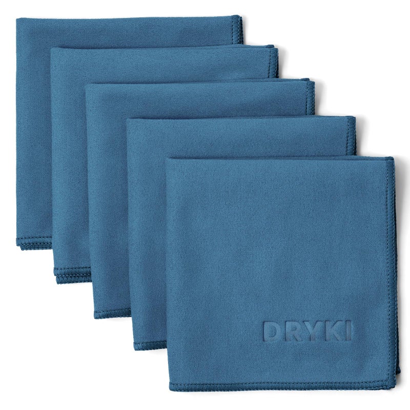 DRYKI Sweat Absorbing Handkerchiefs  The Original QuickDry Microfiber Sweat Rags  Towels for Face Hands  Body  Perfect for Gym Sports and Work Blue 5 Pack
