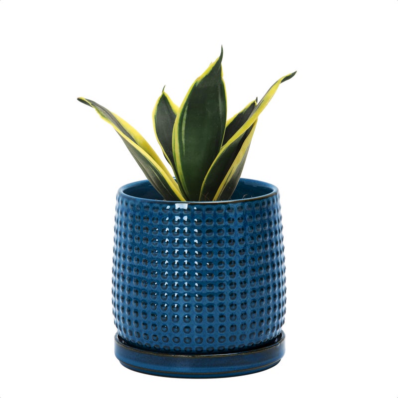 D'vine Dev 4 Inch Ceramic Beaded Stoneware Planter Pot - Flower Pot with Drainage Holes and Saucers for Indoor Succulent Plants or Flowers, Midnight Blue, 27-C-Z-3 - Image 1