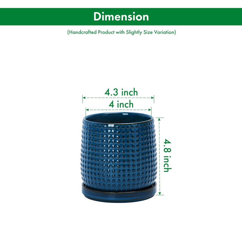 D'vine Dev 4 Inch Ceramic Beaded Stoneware Planter Pot - Flower Pot with Drainage Holes and Saucers for Indoor Succulent Plants or Flowers, Midnight Blue, 27-C-Z-3 - Image 3