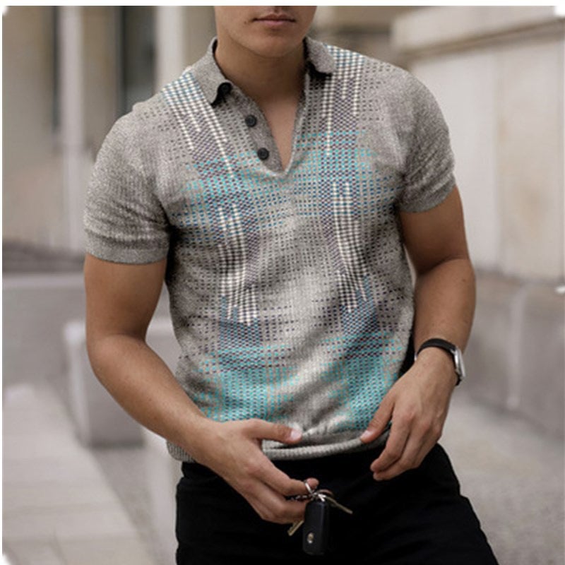 2022 new European and American men's polo shirts 3D digital printing lapel short-sleeved T-shirt men's geometric casual polo men 7 S - Image 5