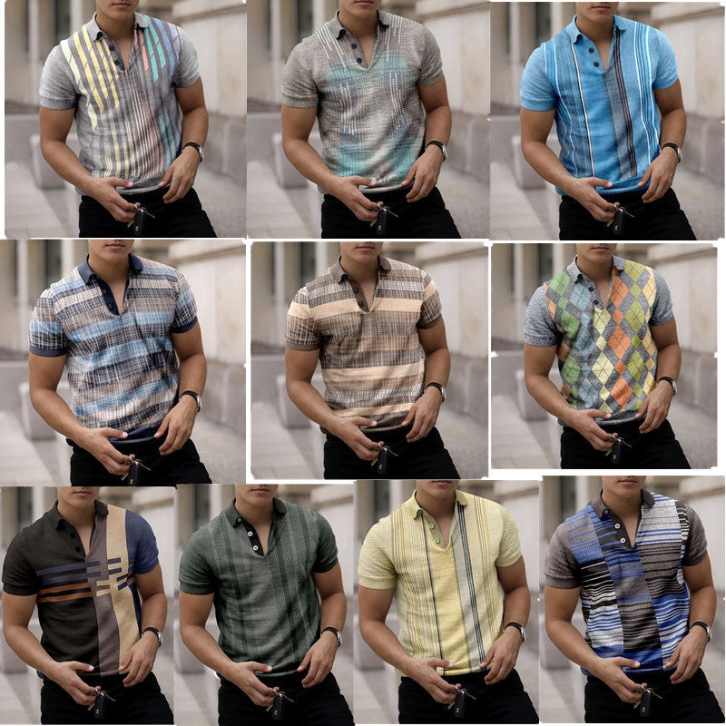2022 new European and American men's polo shirts 3D digital printing lapel short-sleeved T-shirt men's geometric casual polo men 7 S - Image 2