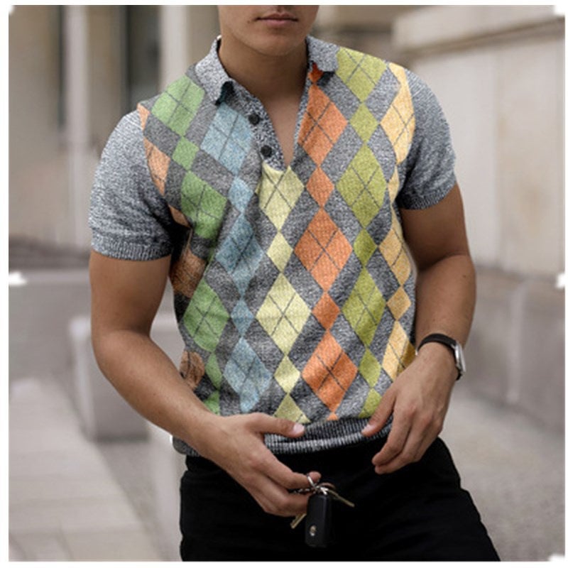 2022 new European and American men's polo shirts 3D digital printing lapel short-sleeved T-shirt men's geometric casual polo men 7 S - Image 1