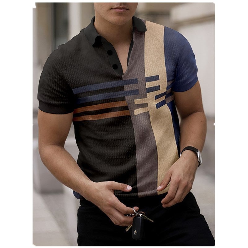 2022 new European and American men's polo shirts 3D digital printing lapel short-sleeved T-shirt men's geometric casual polo men 7 S - Image 3